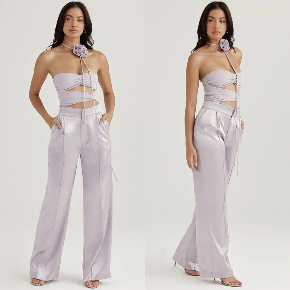 HOUSE OF CB 'Alivia' Grey Satin Trousers - Picture 3 of 4